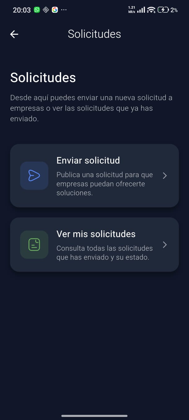 Solicitud de producto en la app